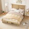 Natural Platform Bed Frame with Rattan Headboard and 12 Wooden Slats